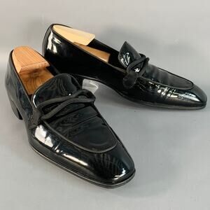 TOM FORD Size 10.5 Nero Black Patent Leather Grosgrain Trim Slip On Loafers